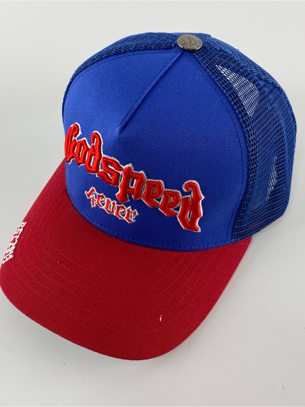 Red & Blue Trucker Hat with Embroidered Logo